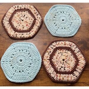 Set of 4 Homemade Tight Double Sided Crocheted Hot Pad Trivet - One of a Kind